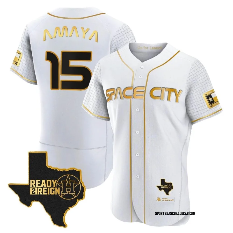 Jacob Amaya Men's Houston Astros White/Gold Authentic 2023 Space City Ready 2 Reign Flex Base Jersey