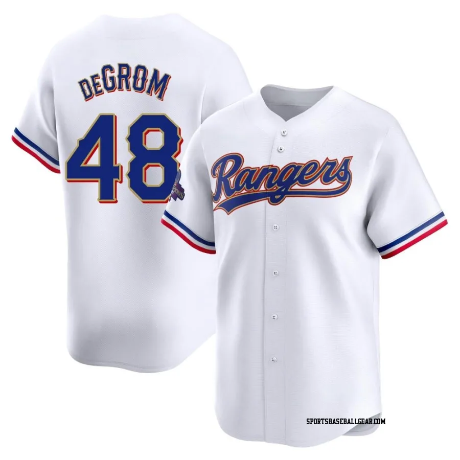 Jacob deGrom Men's Texas Rangers Gold Limited White 2024 Collection Jersey