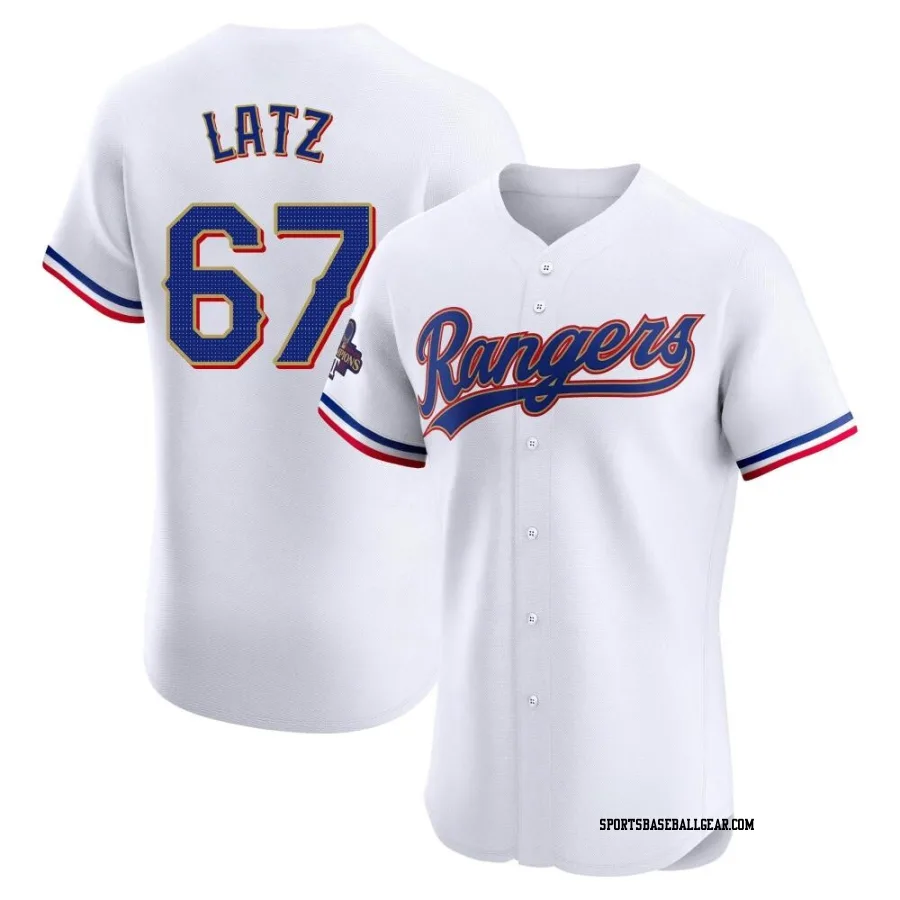 Jacob Latz Men's Texas Rangers Gold Elite White 2024 Collection Jersey