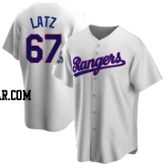 Jacob Latz Men's Texas Rangers White Replica Home Cooperstown Collection 2023 World Series Champions Jersey