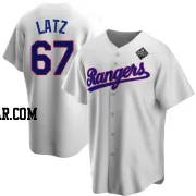 Jacob Latz Men's Texas Rangers White Replica Home Cooperstown Collection 2023 World Series Jersey