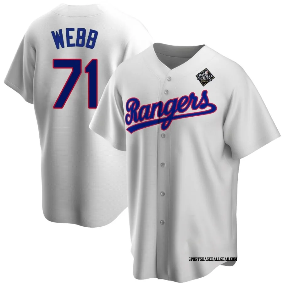 Jacob Webb Men's Texas Rangers White Replica Home Cooperstown Collection 2023 World Series Jersey