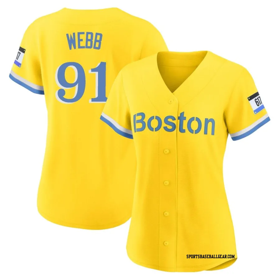 Jacob Webb Women's Boston Red Sox Gold/Light Authentic Blue 2021 City Connect Player Jersey