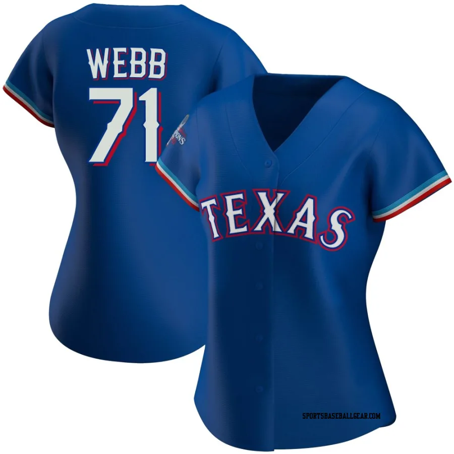 Jacob Webb Women's Texas Rangers Royal Authentic Alternate 2023 World Series Champions Jersey