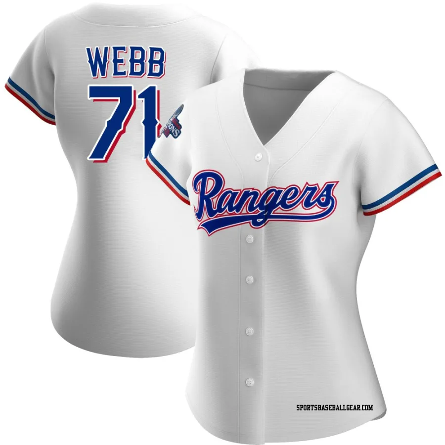 Jacob Webb Women's Texas Rangers White Authentic Home 2023 World Series Champions Jersey