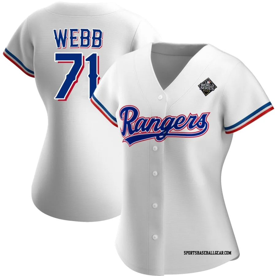 Jacob Webb Women's Texas Rangers White Authentic Home 2023 World Series Jersey