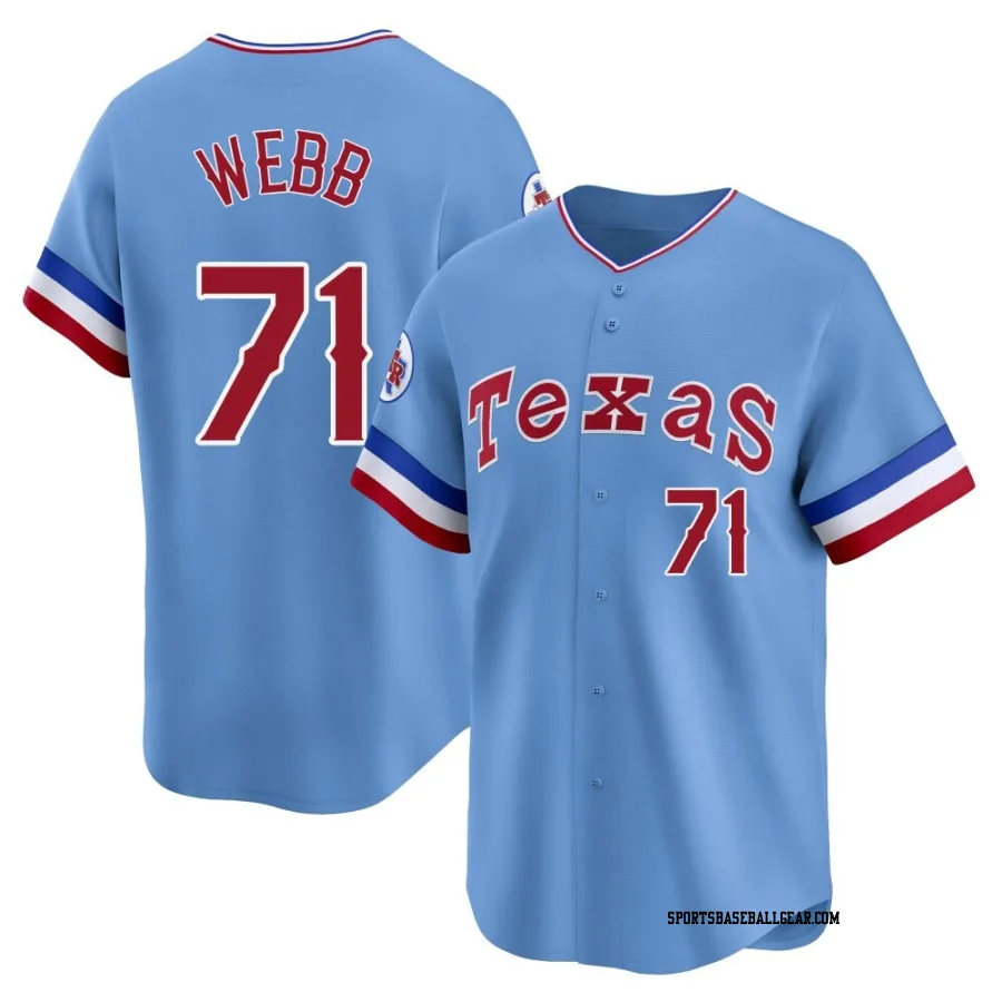 Jacob Webb Youth Texas Rangers Light Blue Limited Cooperstown Collection Jersey