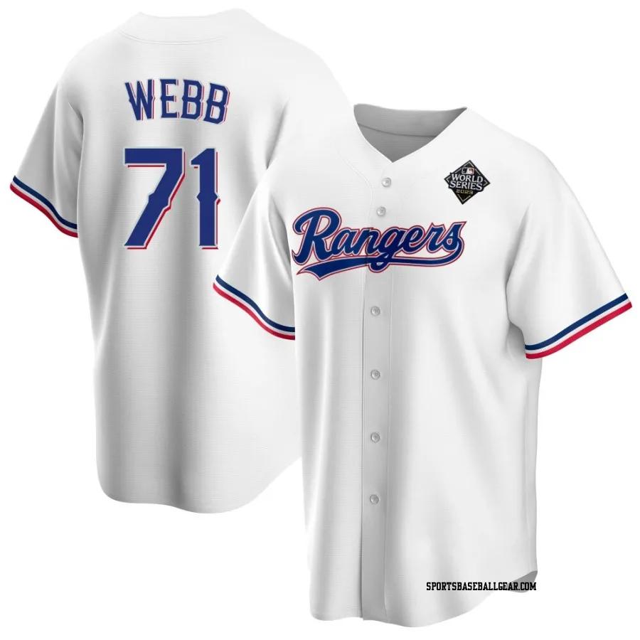 Jacob Webb Youth Texas Rangers White Replica Home 2023 World Series Jersey