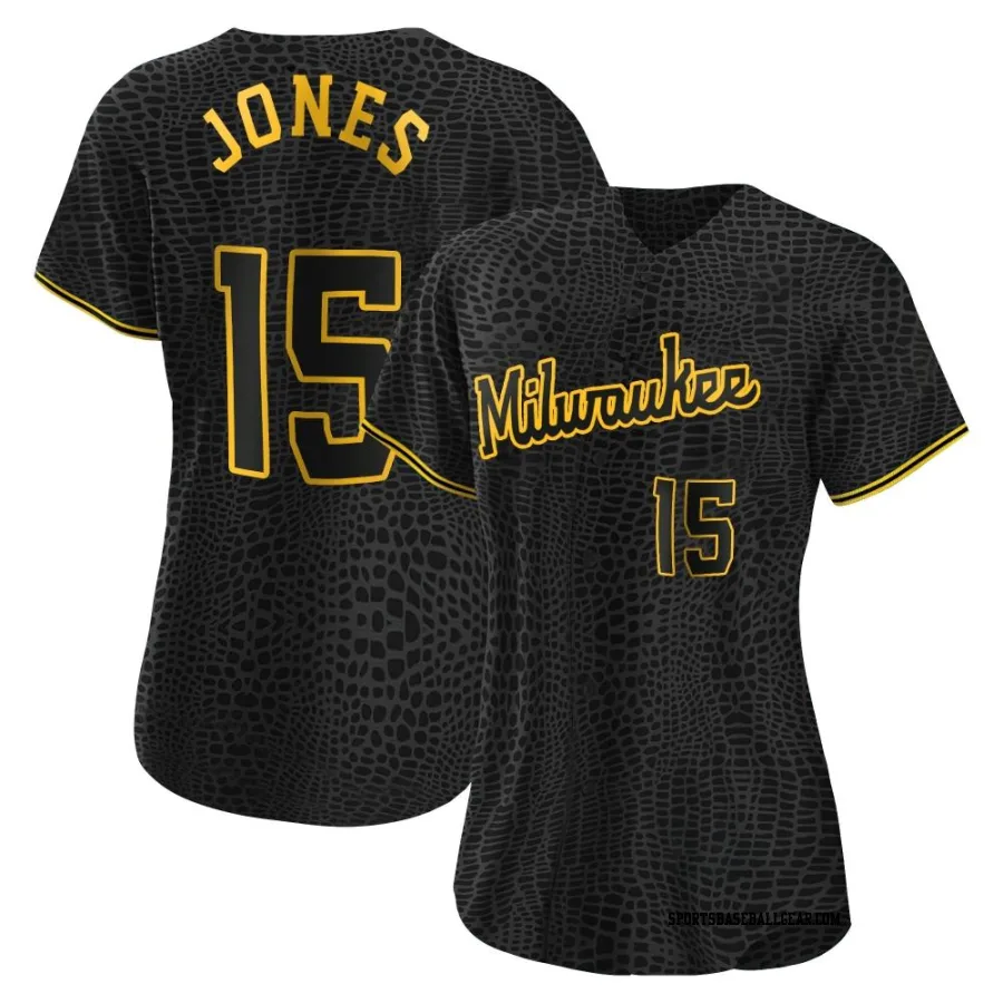 Jahmai Jones Women's Milwaukee Brewers Black Replica Snake Skin City Jersey