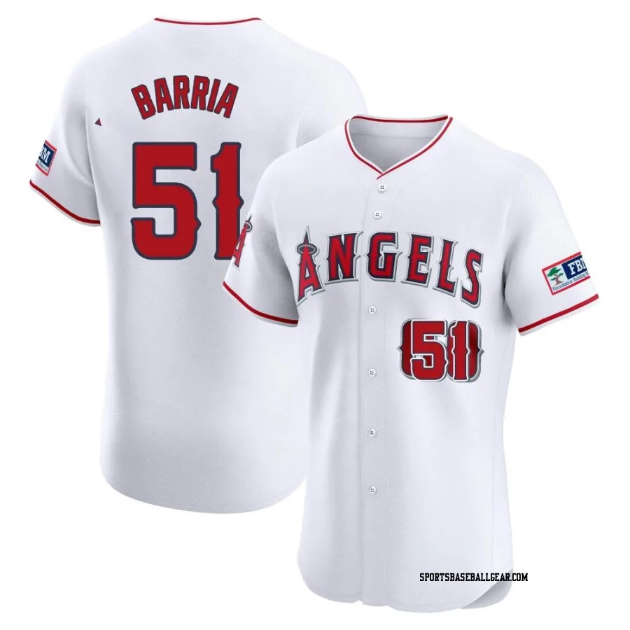 Jaime Barria Men's Los Angeles Angels White Elite Home Patch Jersey