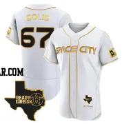 Jairo Solis Men's Houston Astros White/Gold Authentic 2023 Space City Ready 2 Reign Flex Base Jersey