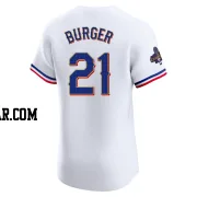 Jake Burger Men's Texas Rangers Gold Elite White 2024 Collection Jersey