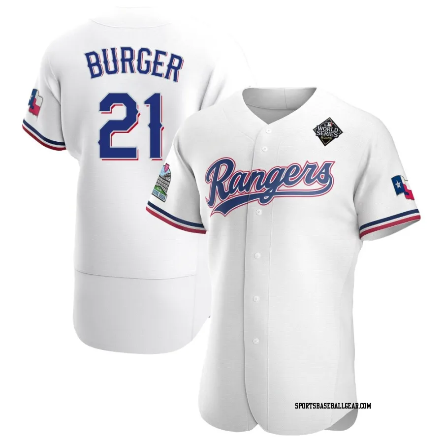 Jake Burger Men's Texas Rangers White Authentic Home 2023 World Series Jersey