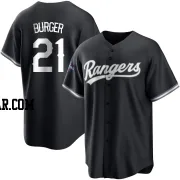 Jake Burger Men's Texas Rangers White Replica Black 2023 World Series Champions Jersey