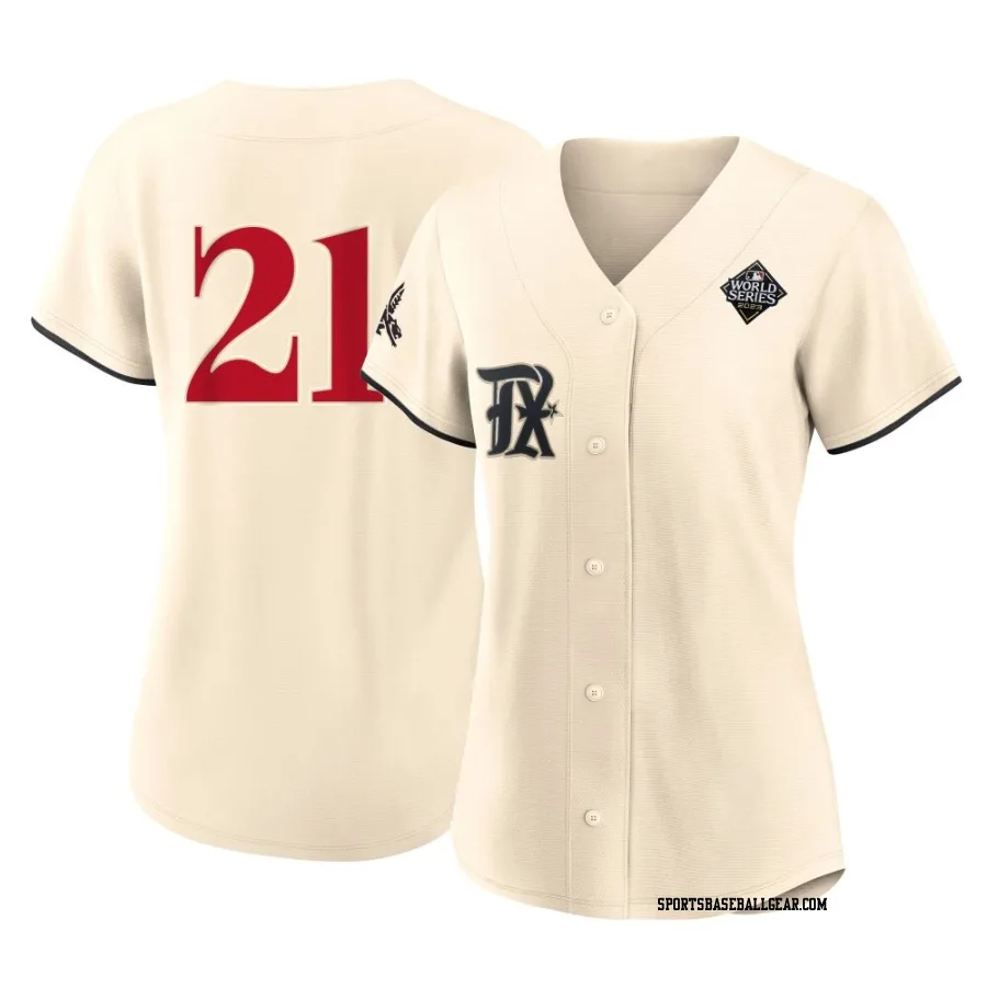 Jake Burger Women's Texas Rangers Cream Authentic 2023 City Connect 2023 World Series Jersey