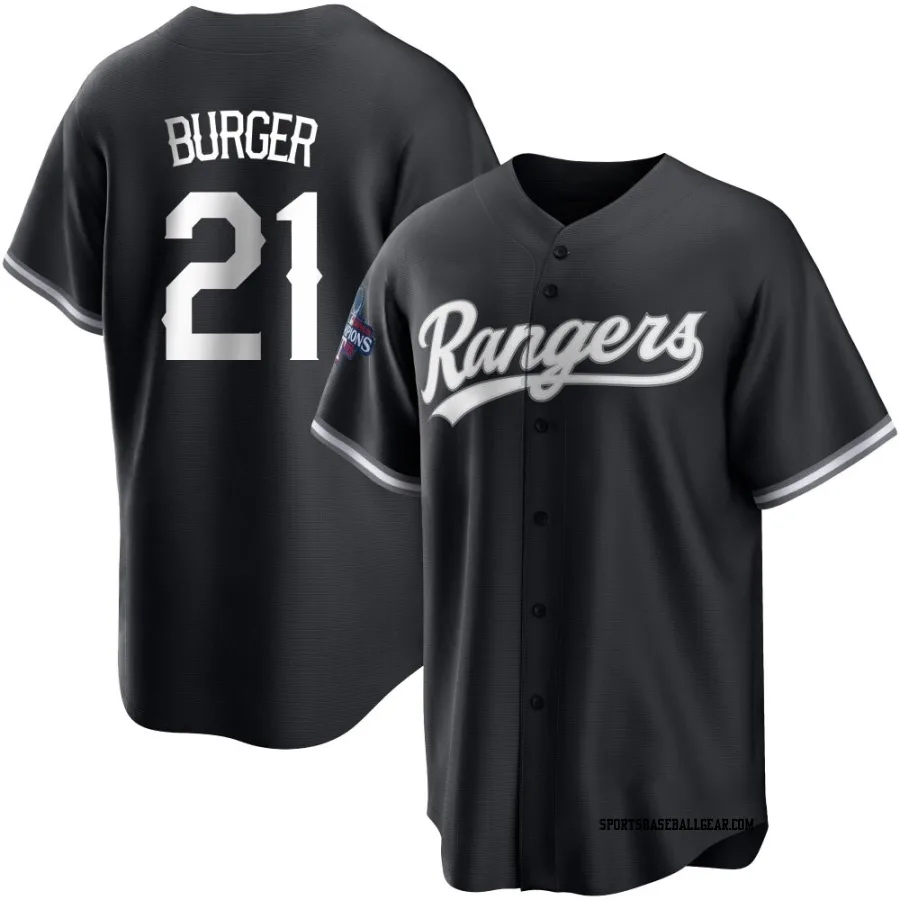 Jake Burger Youth Texas Rangers White Replica Black 2023 World Series Champions Jersey