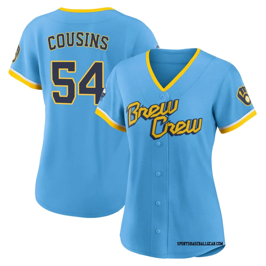 Jake Cousins Women's Milwaukee Brewers Blue Authentic Powder 2022 City Connect Jersey