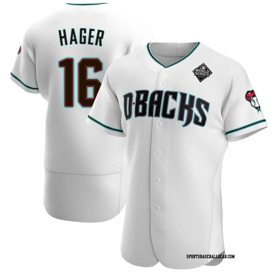 Jake Hager Men's Arizona Diamondbacks White Authentic Teal Alternate 2023 World Series Jersey