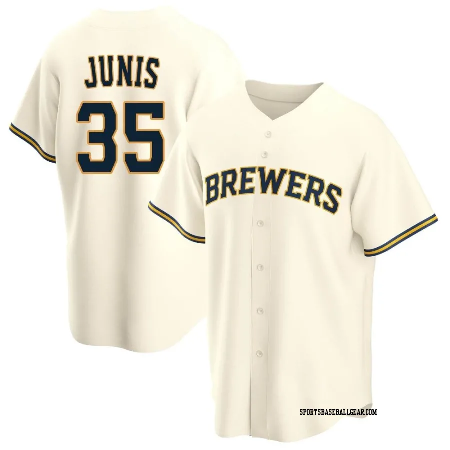 Jakob Junis Men's Milwaukee Brewers Cream Replica Home Jersey