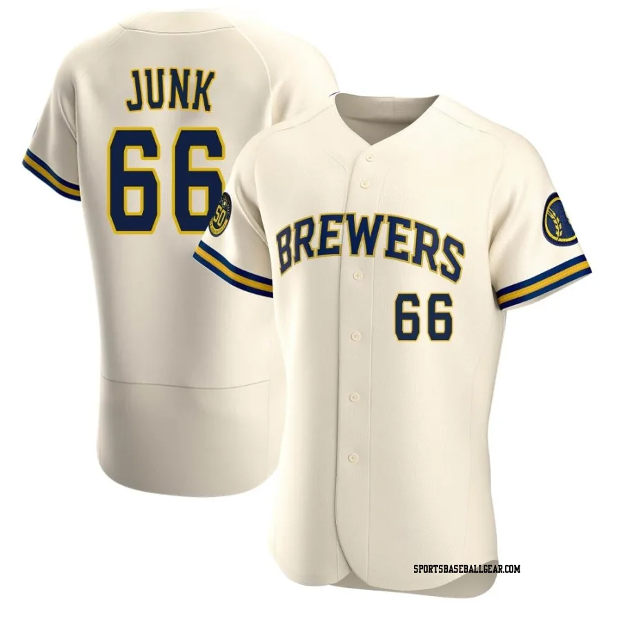 Janson Junk Men's Milwaukee Brewers Cream Authentic Home Jersey