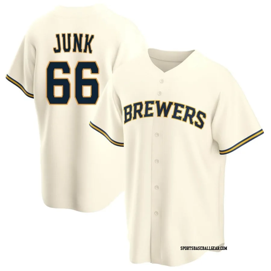 Janson Junk Men's Milwaukee Brewers Cream Replica Home Jersey