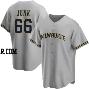 Janson Junk Men's Milwaukee Brewers Gray Replica Road Jersey