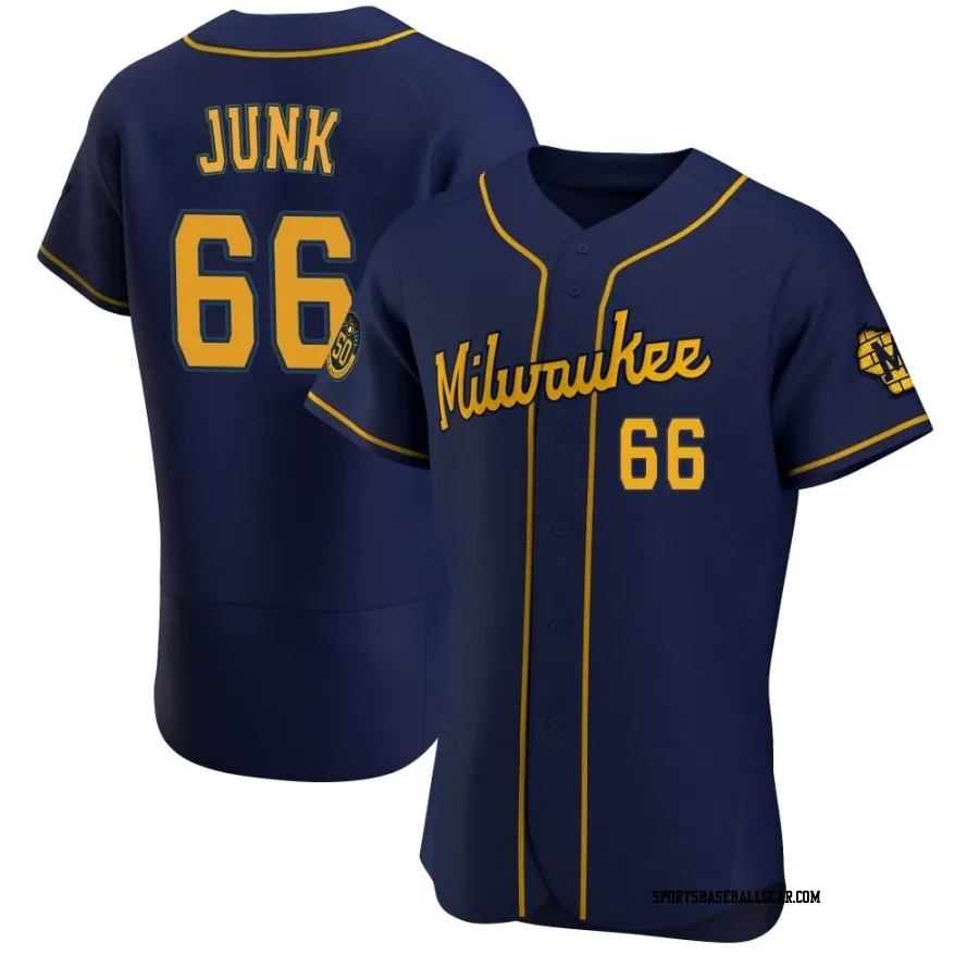 Janson Junk Men's Milwaukee Brewers Navy Authentic Alternate Jersey