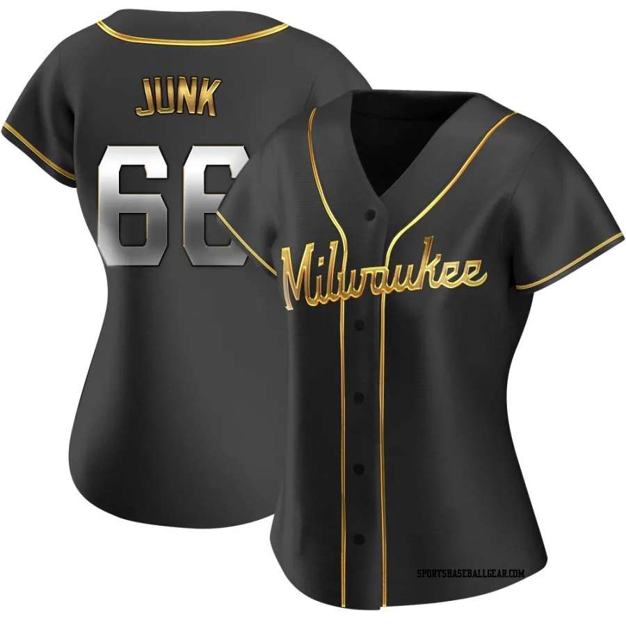 Janson Junk Women's Milwaukee Brewers Black Golden Replica Alternate Jersey