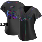 Janson Junk Women's Milwaukee Brewers Black Holographic Replica Alternate Jersey