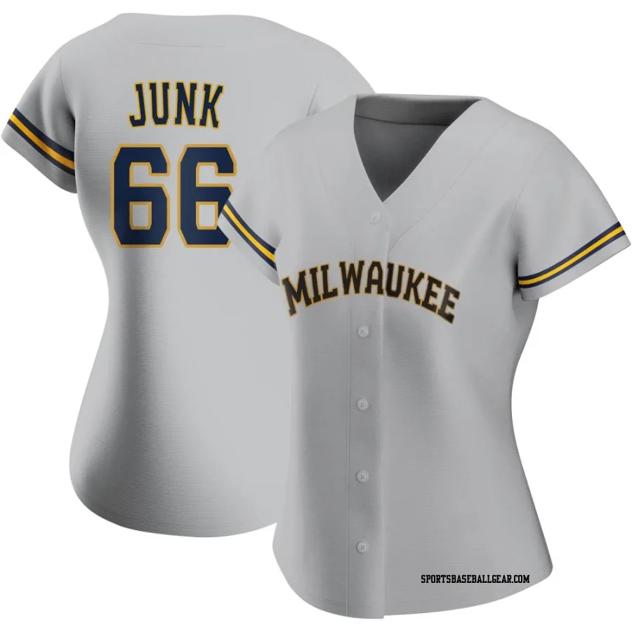 Janson Junk Women's Milwaukee Brewers Gray Authentic Road Jersey