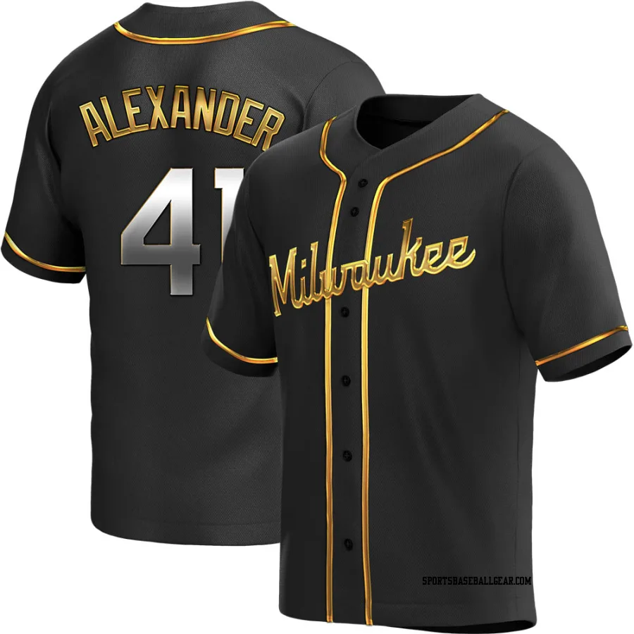 Jason Alexander Men's Milwaukee Brewers Black Golden Replica Alternate Jersey