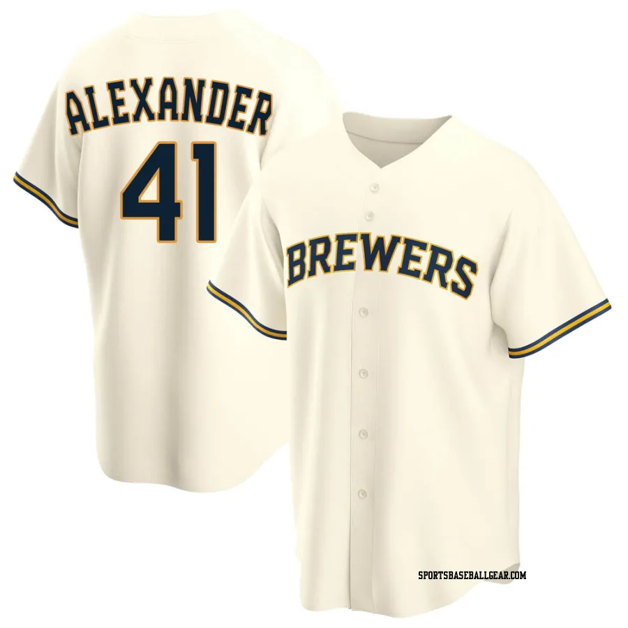 Jason Alexander Men's Milwaukee Brewers Cream Replica Home Jersey