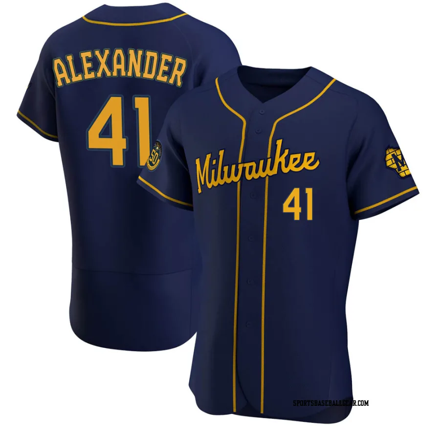 Jason Alexander Men's Milwaukee Brewers Navy Authentic Alternate Jersey