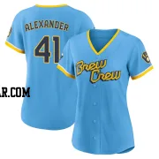 Jason Alexander Women's Milwaukee Brewers Blue Authentic Powder 2022 City Connect Jersey