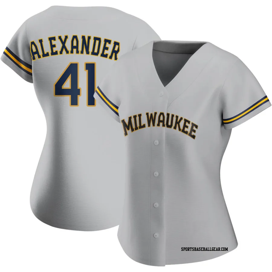 Jason Alexander Women's Milwaukee Brewers Gray Authentic Road Jersey