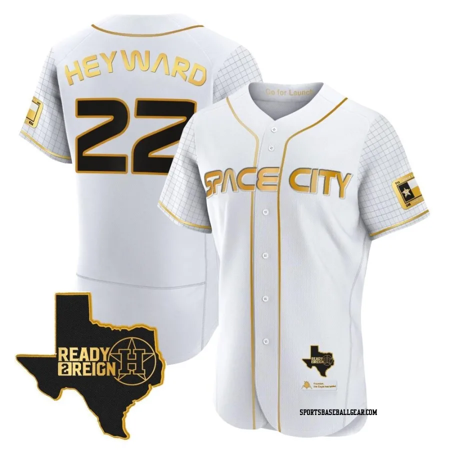 Jason Heyward Men's Houston Astros White/Gold Authentic 2023 Space City Ready 2 Reign Flex Base Jersey