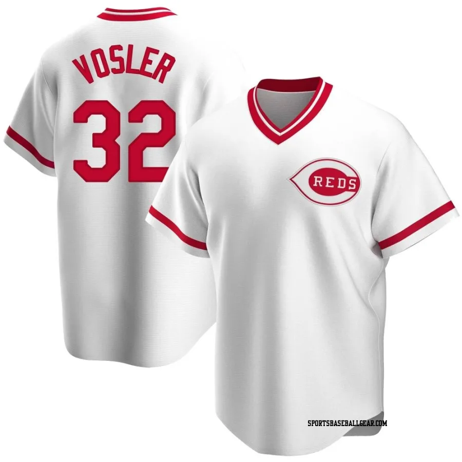 Jason Vosler Men's Cincinnati Reds White Replica Home Cooperstown Collection Jersey