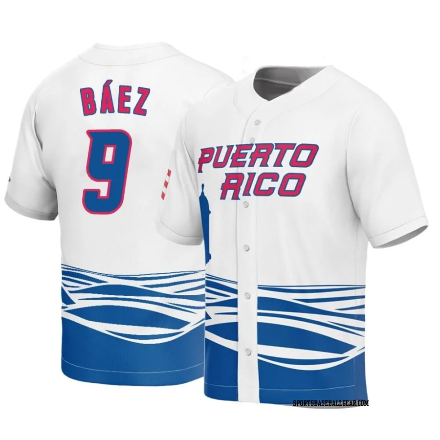 Javier Baez Men's Puerto Rico Baseball White Replica 2023 World Baseball Classic Jersey