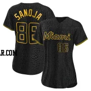 Javier Sanoja Women's Miami Marlins Black Authentic Snake Skin City Jersey