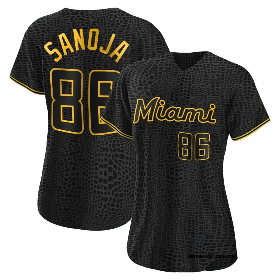 Javier Sanoja Women's Miami Marlins Black Replica Snake Skin City Jersey