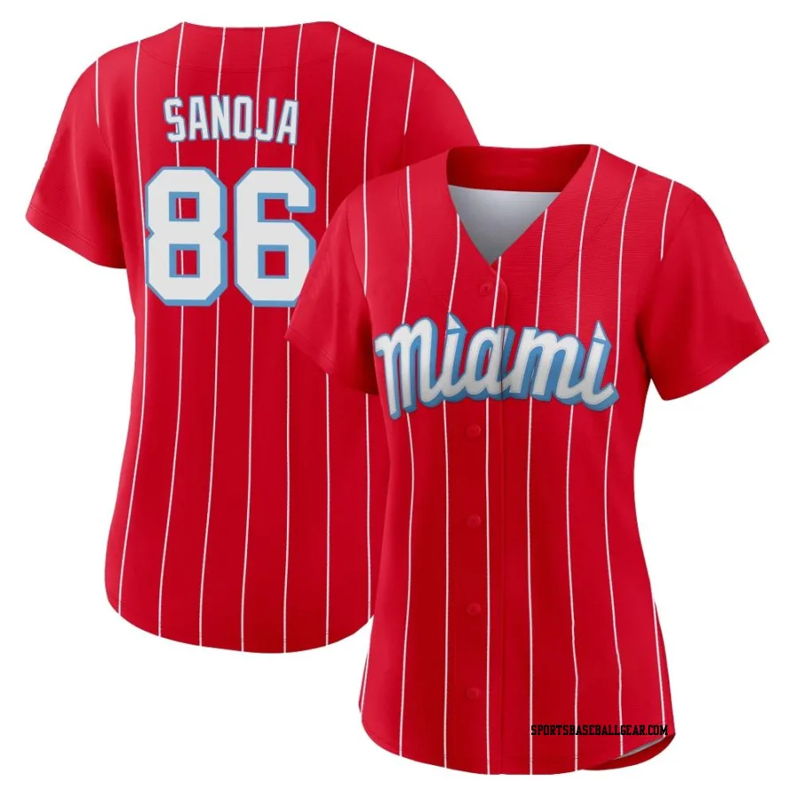 Javier Sanoja Women's Miami Marlins Red Authentic 2021 City Connect Jersey