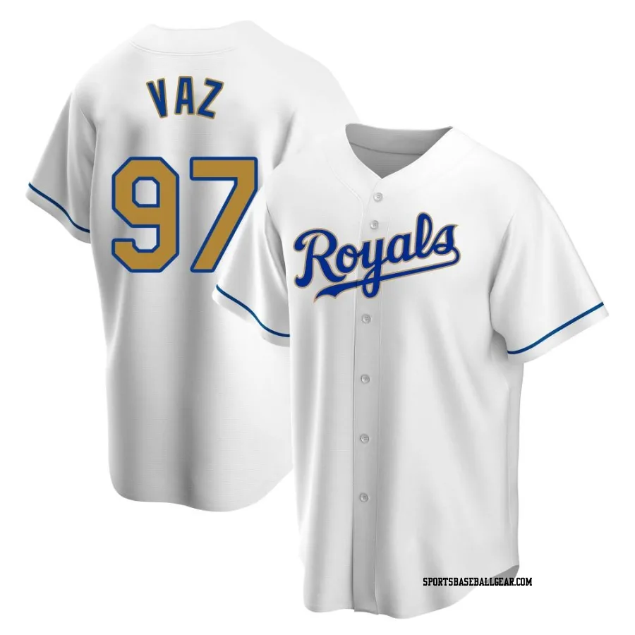 Javier Vaz Men's Kansas City Royals Gold Replica White Home Jersey