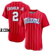 Jazz Chisholm Jr. Men's Miami Marlins Red Authentic 2021 City Connect Jersey