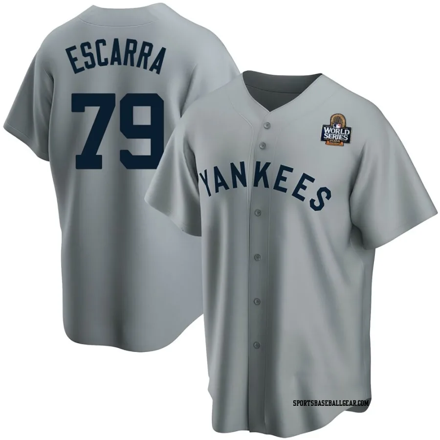 J.C. Escarra Youth New York Yankees Gray Replica Road Cooperstown Collection 2024 World Series Jersey