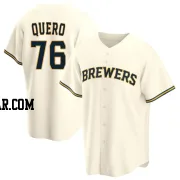 Jeferson Quero Men's Milwaukee Brewers Cream Replica Home Jersey