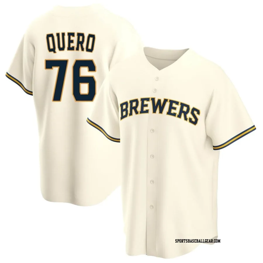 Jeferson Quero Men's Milwaukee Brewers Cream Replica Home Jersey