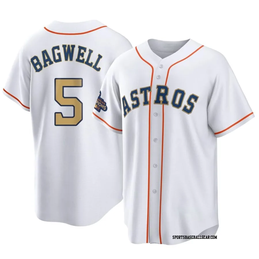 Jeff Bagwell Youth Houston Astros Gold Replica White 2023 Collection Jersey