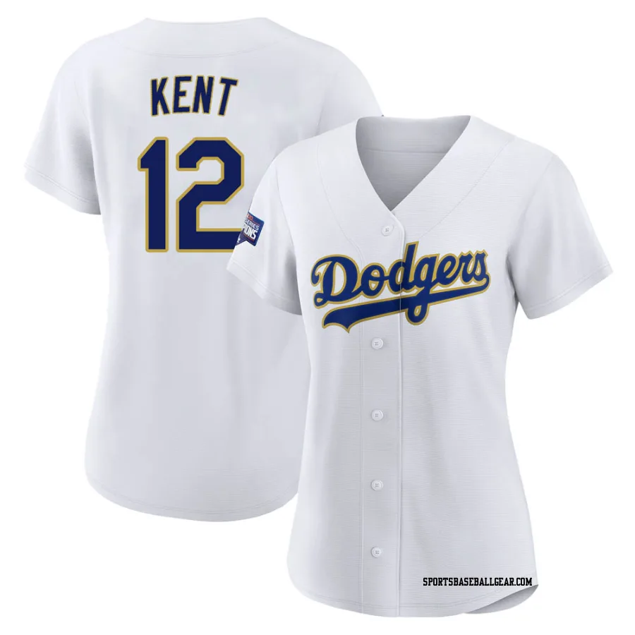 Jeff Kent Women's Los Angeles Dodgers White/Gold Replica 2021 Gold Program Player Jersey