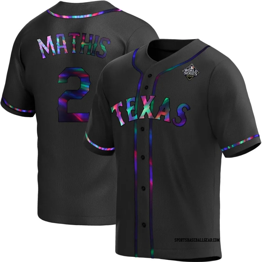 Jeff Mathis Youth Texas Rangers Black Holographic Replica Alternate 2023 World Series Jersey