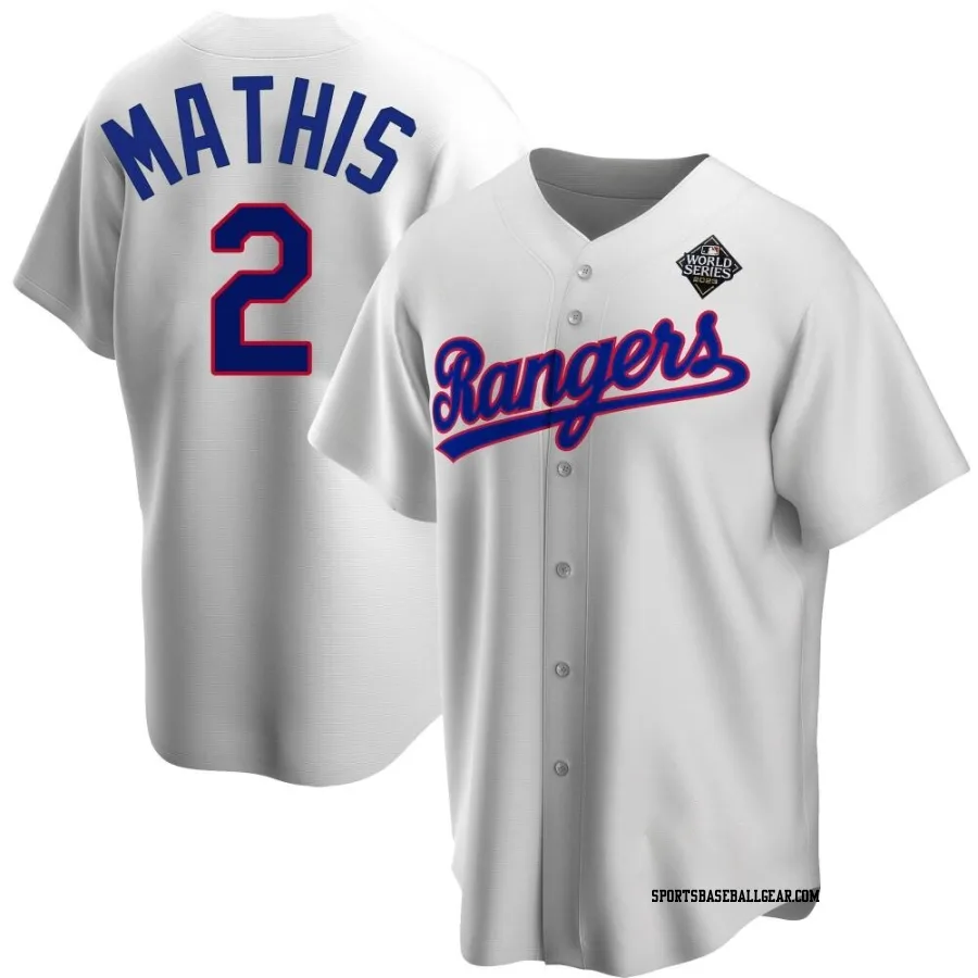 Jeff Mathis Youth Texas Rangers White Replica Home Cooperstown Collection 2023 World Series Jersey